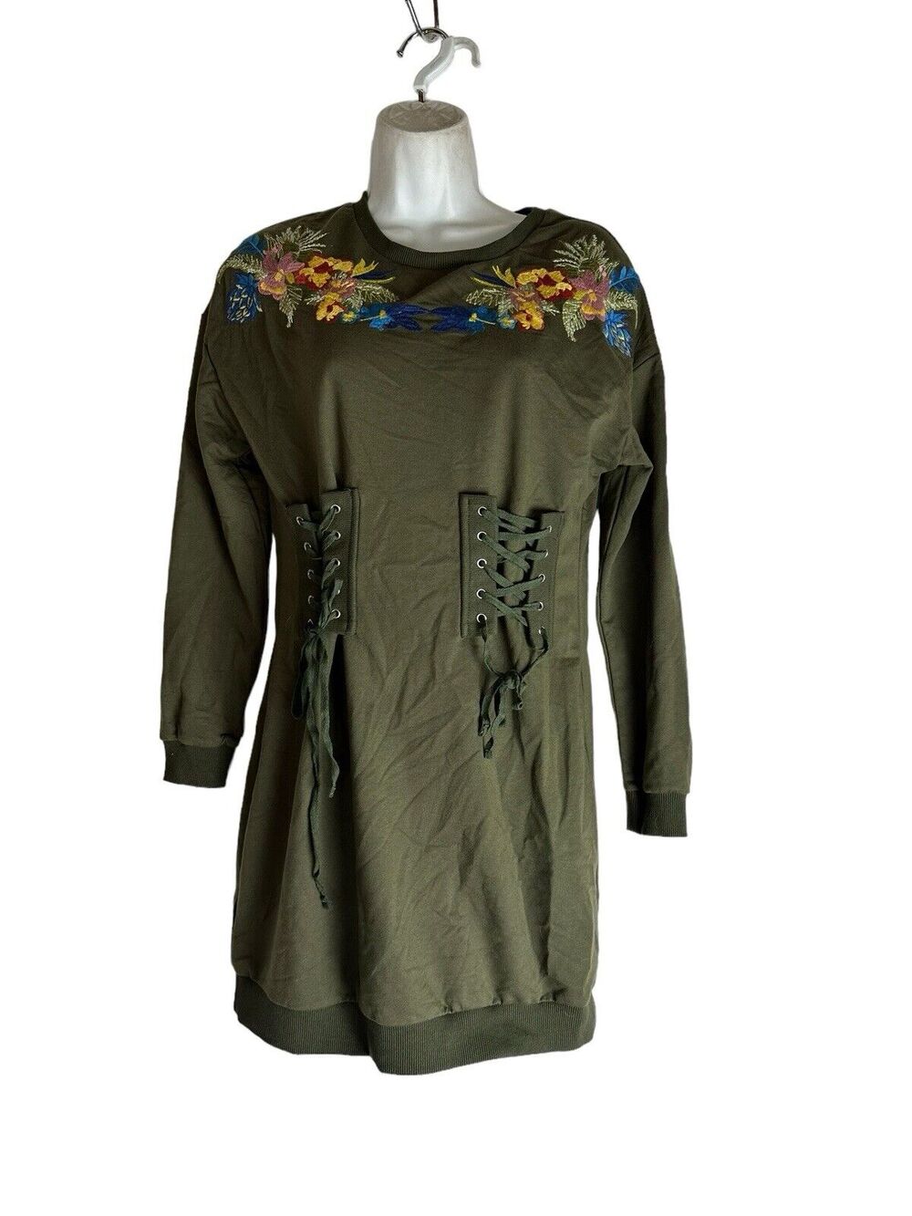lulumari floral embroidered corset tie long sleeve dress Size S